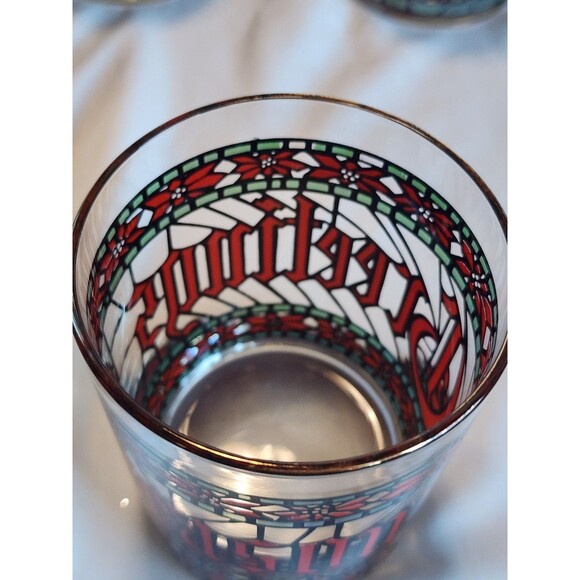 1970s Cera Houze Merry Christmas Seasons Greetings Gold Trimmed Set Of 4 Glasses - Picture 8 of 16